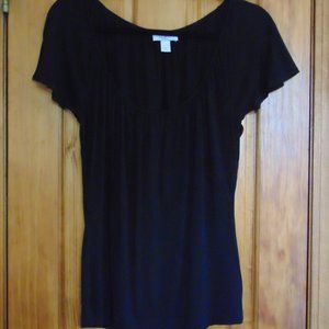 Ann Taylor Loft Petites Scoop Neck Top, Black Knit Cap Sleeves Sz SP